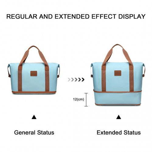 Kono Two Pieces Expandable Durable Waterproof Travel Duffel Bag Set - Grayish Blue And Brown