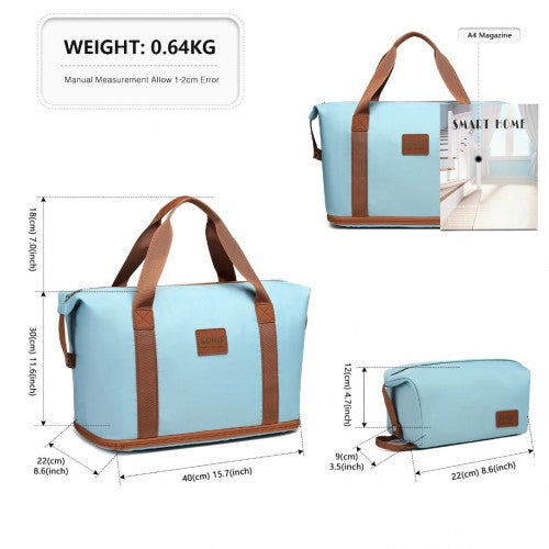 Kono Two Pieces Expandable Durable Waterproof Travel Duffel Bag Set - Grayish Blue And Brown