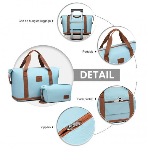 Kono Two Pieces Expandable Durable Waterproof Travel Duffel Bag Set - Grayish Blue And Brown