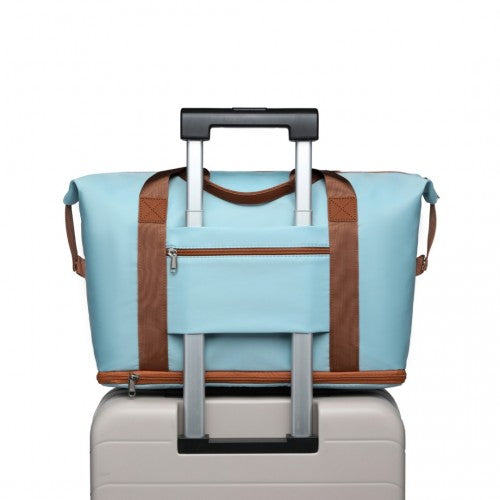 Kono Two Pieces Expandable Durable Waterproof Travel Duffel Bag Set - Grayish Blue And Brown