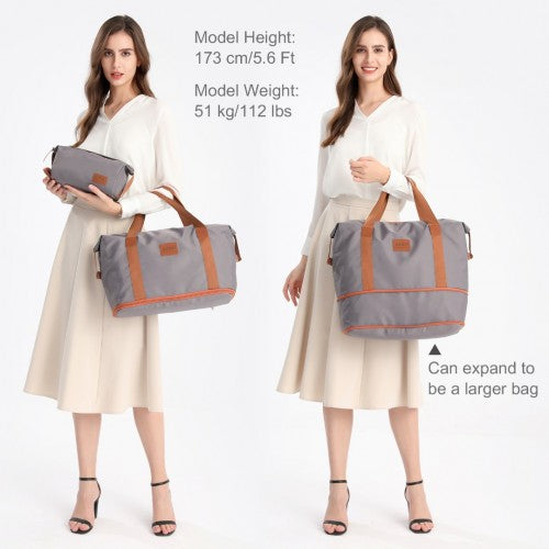 Kono Two Pieces Expandable Durable Waterproof Travel Duffel Bag Set - Grey And Brown