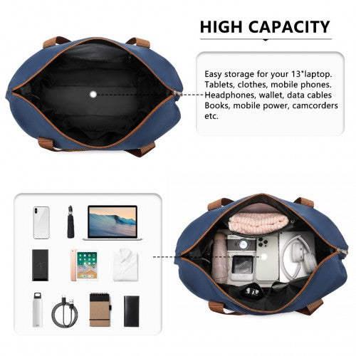 Kono Two Pieces Expandable Durable Waterproof Travel Duffel Bag Set - Navy And Brown