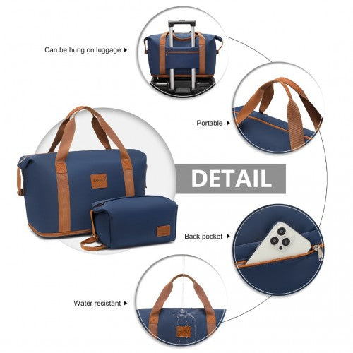 Kono Two Pieces Expandable Durable Waterproof Travel Duffel Bag Set - Navy And Brown