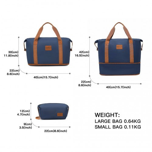 Kono Two Pieces Expandable Durable Waterproof Travel Duffel Bag Set - Navy And Brown
