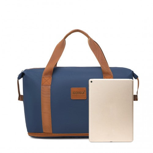 Kono Two Pieces Expandable Durable Waterproof Travel Duffel Bag Set - Navy And Brown
