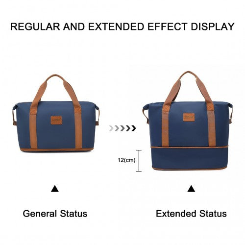 Kono Two Pieces Expandable Durable Waterproof Travel Duffel Bag Set - Navy And Brown