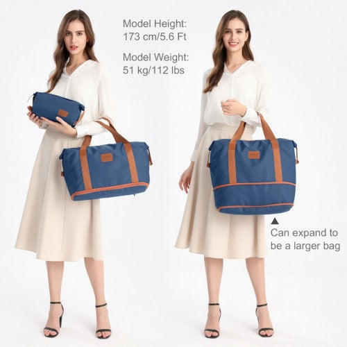 Kono Two Pieces Expandable Durable Waterproof Travel Duffel Bag Set - Navy And Brown