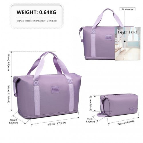 Kono Two Pieces Expandable Durable Waterproof Travel Duffel Bag Set - Purple