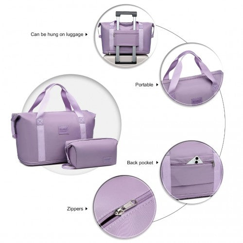 Kono Two Pieces Expandable Durable Waterproof Travel Duffel Bag Set - Purple