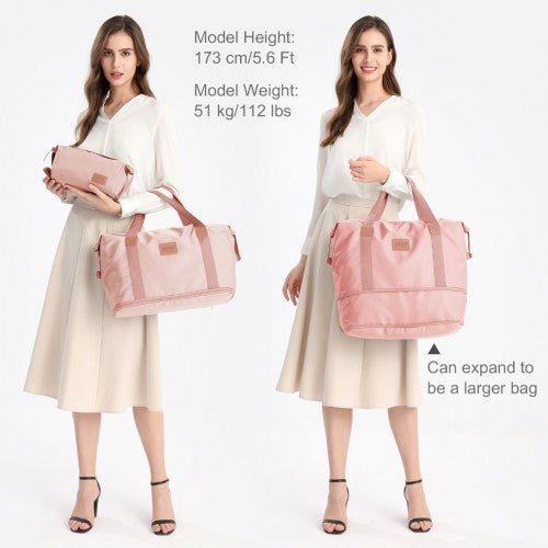 Kono Two Pieces Expandable Durable Waterproof Travel Duffel Bag Set - Pink