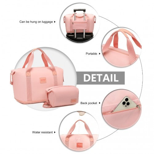 Kono Two Pieces Expandable Durable Waterproof Travel Duffel Bag Set - Pink