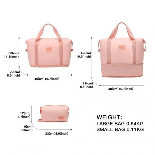 Kono Two Pieces Expandable Durable Waterproof Travel Duffel Bag Set - Pink