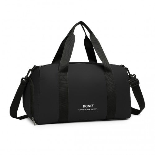 Kono Waterproof Duffel Bag Lightweight Sports Gym Bag With Shoes Compartment - Black