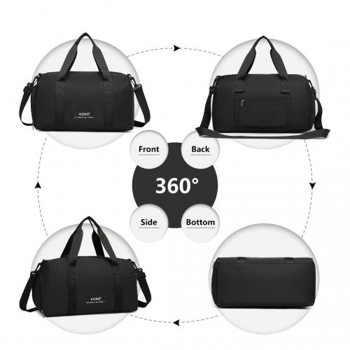 Kono Waterproof Duffel Bag Lightweight Sports Gym Bag With Shoes Compartment - Black
