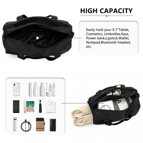 Kono Waterproof Duffel Bag Lightweight Sports Gym Bag With Shoes Compartment - Black