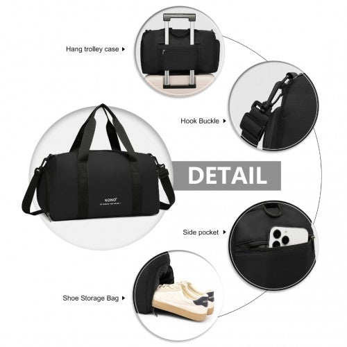Kono Waterproof Duffel Bag Lightweight Sports Gym Bag With Shoes Compartment - Black