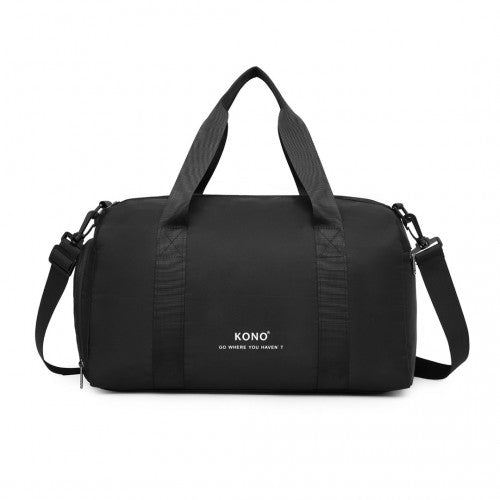 Kono Waterproof Duffel Bag Lightweight Sports Gym Bag With Shoes Compartment - Black