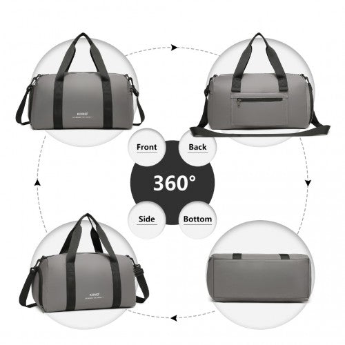 Kono Waterproof Duffel Bag Lightweight Sports Gym Bag With Shoes Compartment - Grey