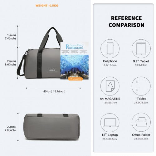 Kono Waterproof Duffel Bag Lightweight Sports Gym Bag With Shoes Compartment - Grey