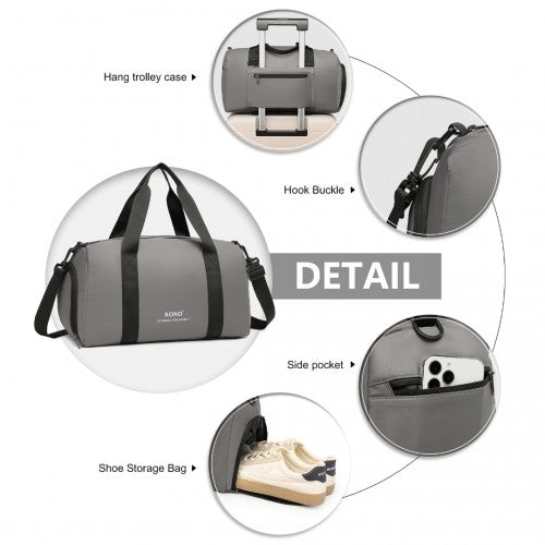 Kono Waterproof Duffel Bag Lightweight Sports Gym Bag With Shoes Compartment - Grey