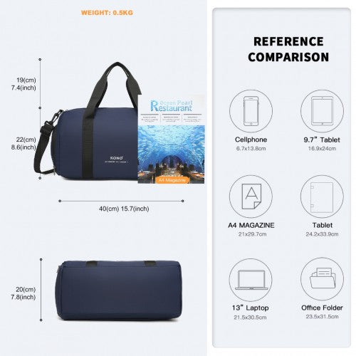 Kono Waterproof Duffel Bag Lightweight Sports Gym Bag With Shoes Compartment - Navy