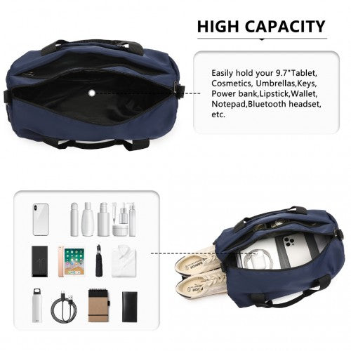 Kono Waterproof Duffel Bag Lightweight Sports Gym Bag With Shoes Compartment - Navy