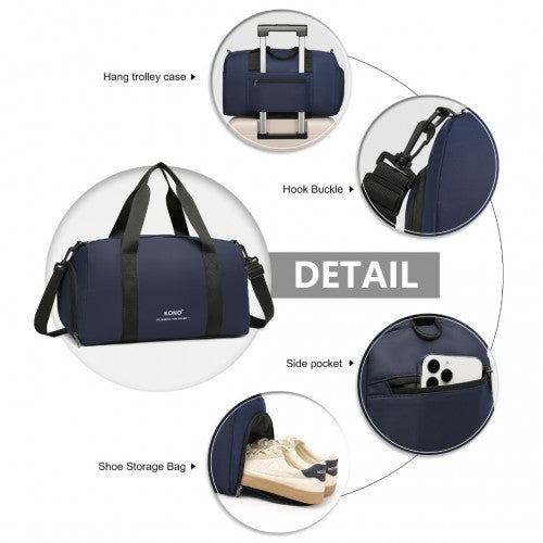 Kono Waterproof Duffel Bag Lightweight Sports Gym Bag With Shoes Compartment - Navy