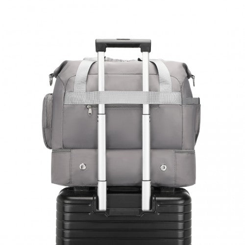 Kono Waterproof Multi-Pocket Travel Duffel Bag Set With Dedicated Shoe Compartment - Grey