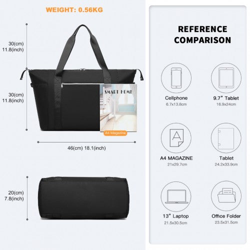 Kono Multifunctional Large Capacity Lightweight Water-Resistant Travel and Gym Duffel Bag with Wet and Dry Separation Compartment - Black