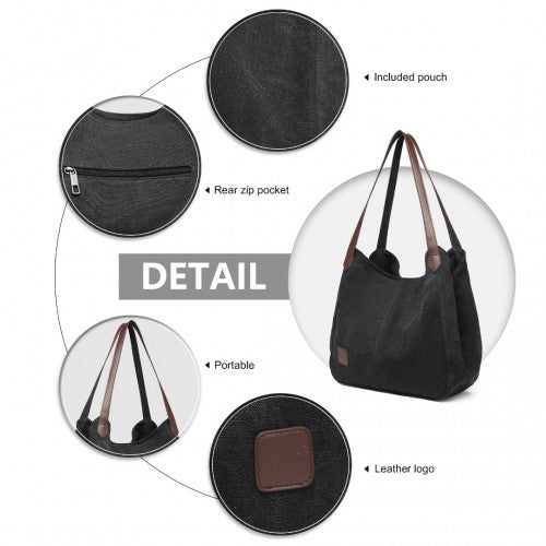 Kono Canvas Shoulder Tote Bag - Black