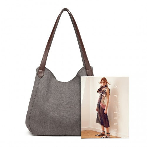 Kono Canvas Shoulder Tote Bag - Grey