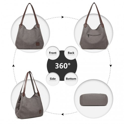 Kono Canvas Shoulder Tote Bag - Grey
