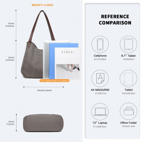 Kono Canvas Shoulder Tote Bag - Grey