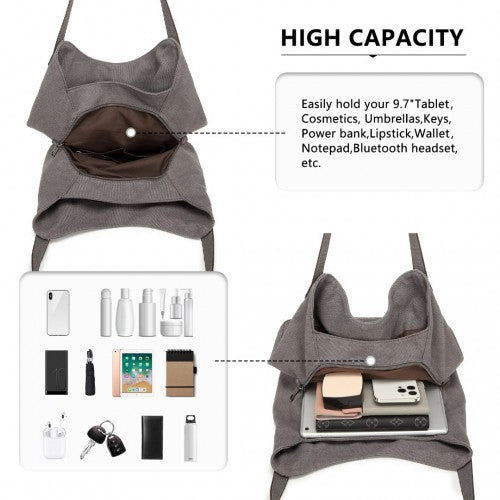 Kono Canvas Shoulder Tote Bag - Grey