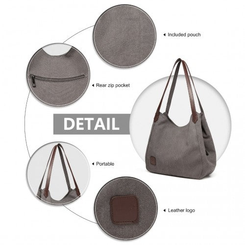 Kono Canvas Shoulder Tote Bag - Grey
