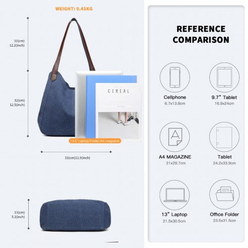 Kono Canvas Shoulder Tote Bag - Navy