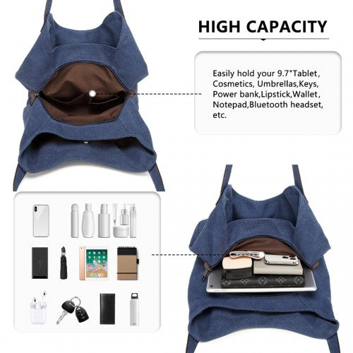 Kono Canvas Shoulder Tote Bag - Navy