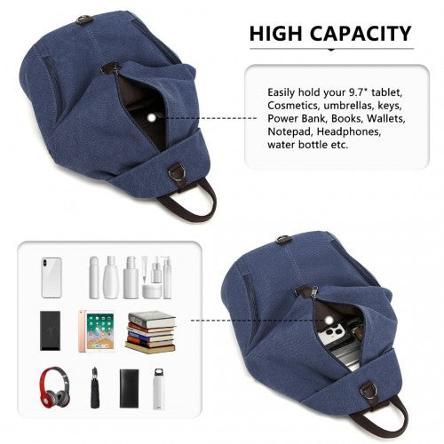 Kono Fashion Anti-Theft Canvas Backpack - Navy