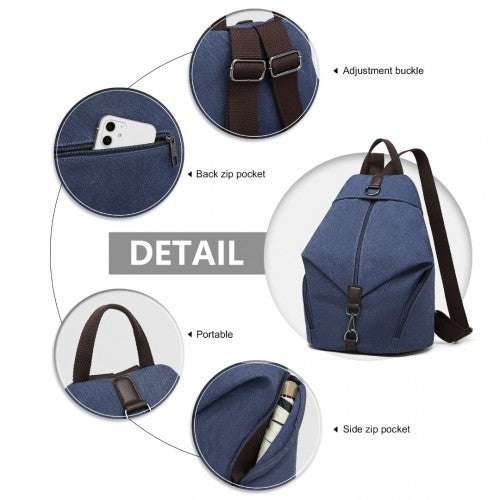 Kono Fashion Anti-Theft Canvas Backpack - Navy