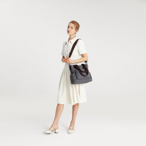 Kono Large Capacity Multi Compartment Canvas Crossbody Tote Bag - Grey