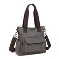 Kono Large Capacity Multi Compartment Canvas Crossbody Tote Bag - Grey