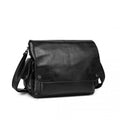 Kono Casual Leather Men's Large Capacity Shoulder Bag - Black
