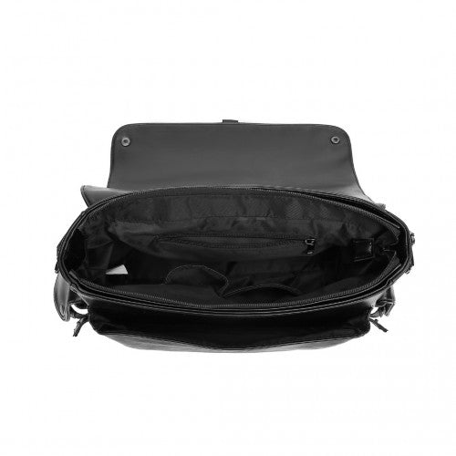 Kono Casual Leather Men's Large Capacity Shoulder Bag - Black