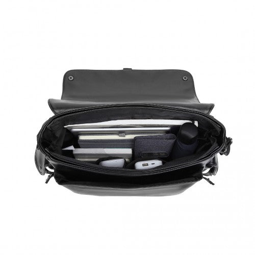 Kono Casual Leather Men's Large Capacity Shoulder Bag - Black