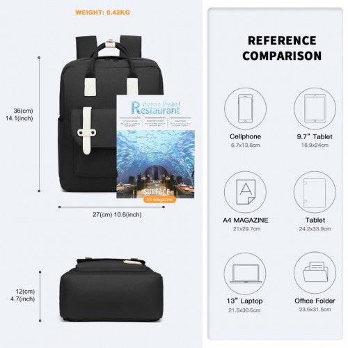 Kono Casual Daypack Lightweight Backpack Travel Bag - Black