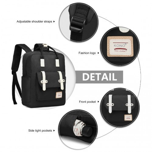 Kono Casual Daypack Lightweight Backpack Travel Bag - Black