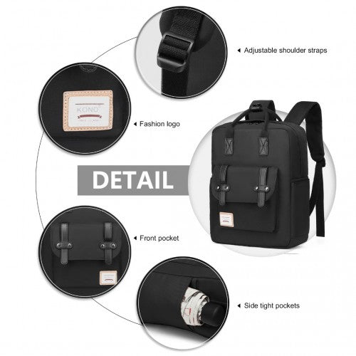 Kono Casual Daypack Lightweight Backpack Travel Bag - Full Black