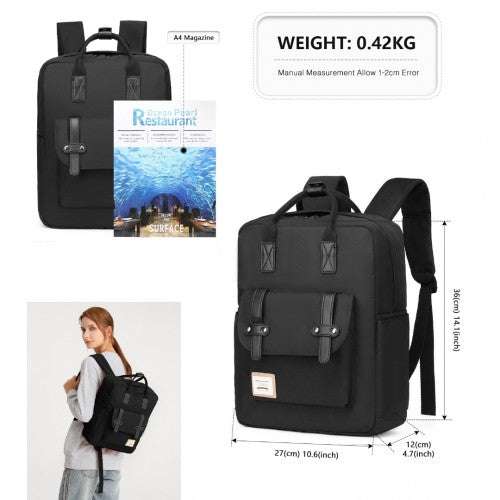 Kono Casual Daypack Lightweight Backpack Travel Bag - Full Black