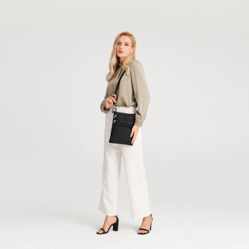 Kono Casual Multi Pocket RFID Blocking Cross body Bag - Black