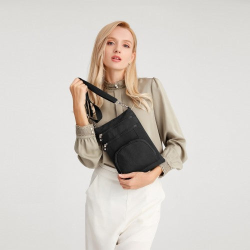 Kono Casual Multi Pocket RFID Blocking Cross body Bag - Black
